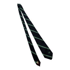 Vintage Norwest Bank Silk Navy Blue Green & Gray Striped Repp with Logo Tie